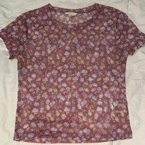 Aeropostale Mauve Floral Crop Tee with Blue & Cream Blooms